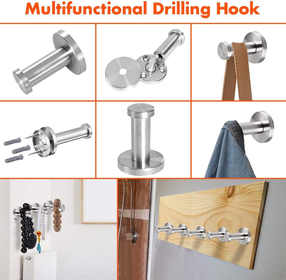 6 Pieces Bathroom Hardware Set 304 Stainless Steel-Towel Rack Set Include Hand Towel Bar+Toilet Paper Holder+4 Robe Towel Hooks Bathroom Accessory Towel Bar Set (Brushed, 24IN)