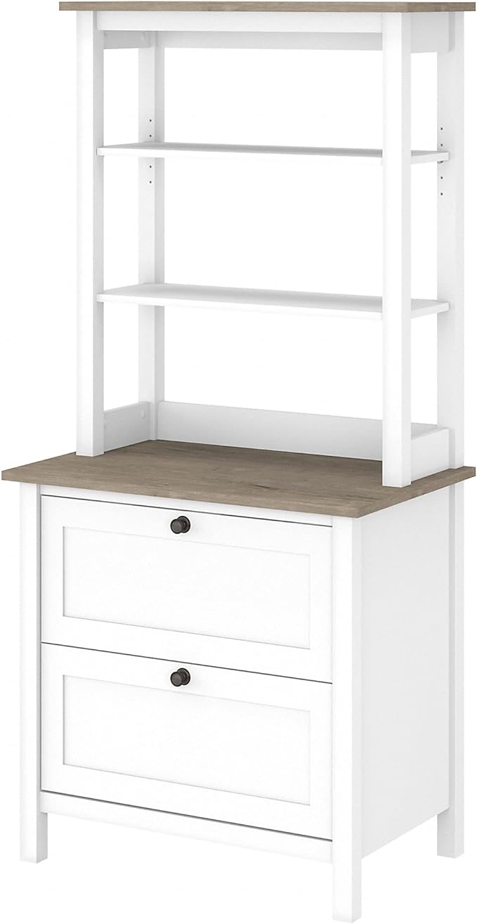 Mayfield Bookcase with Drawers in Pure White and Shiplap Gray