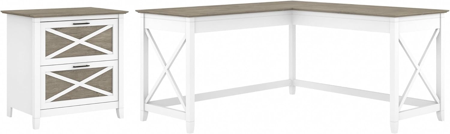 Corner Computer Table with Storage for Home Office with Filing Unit