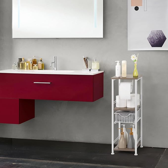 Toilet Paper Storage Cabinet Freestanding Bathroom Storage Organizer 3 Tier Narrow Bathroom Paper Towel Storage Cabinet