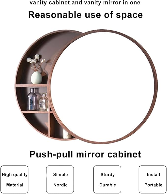 Wall-Mounted Vanity Mirrors Sliding Bathroom Mirror Round Bathroom Mirror Cabinet