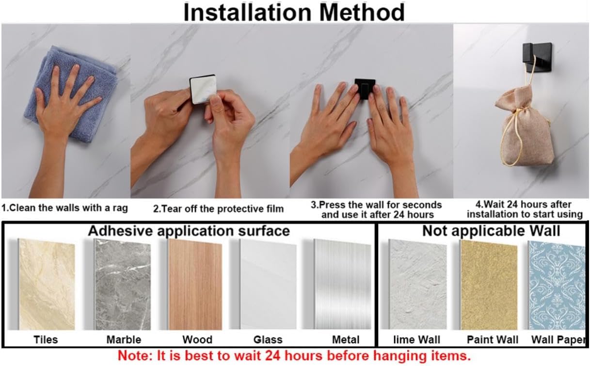 Bathroom Towel Hooks, 2 Pack Self Adhesive Square Coat Hooks, Sturdy No Drilling Robe Hook, Stainless Steel Heavy Duty Clothes Hanger, Wall Hooks for Bathroom Bedroom Kitchen(Black, 2 in)