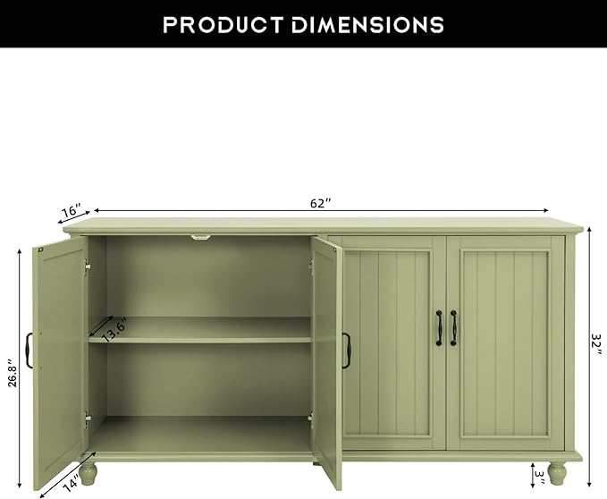 Buffet Cabinet with Storage Sideboard, 62'' Coffee Bar Cabinet