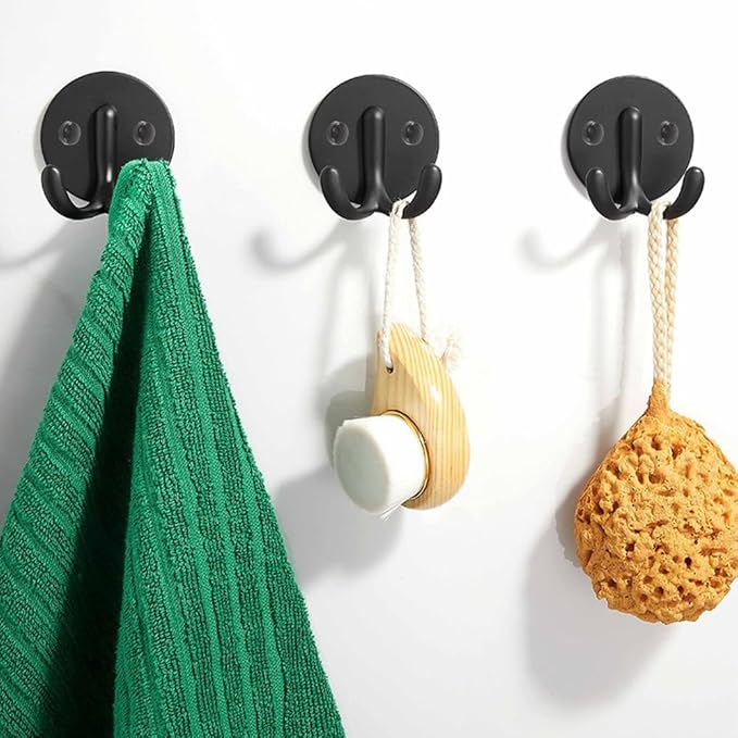 Bath Towel Hooks, 10 Pack Double Strong Coat Hooks, Sturdy Wall Mounted Robe Hook, SUS 304 Stainless Steel Heavy Duty Towel Hanger, Wall Hooks for Bathroom Bedroom Kitchen (3 in, Black)