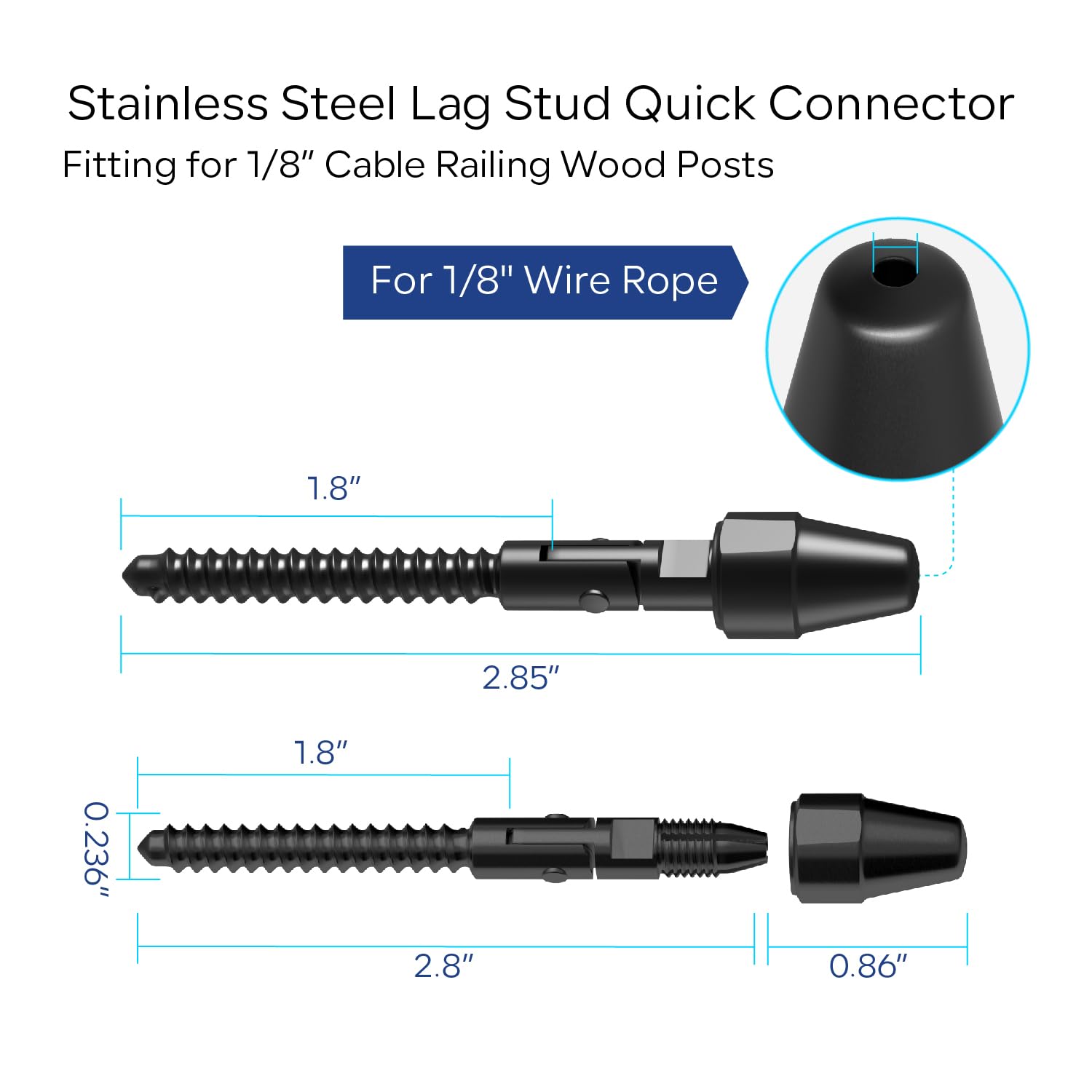 10 Pairs Black Cable Railing Kit QuickLock,Multi-Angle 180°Adjustable Right & Left Handed Thread Swageless Lag Screws