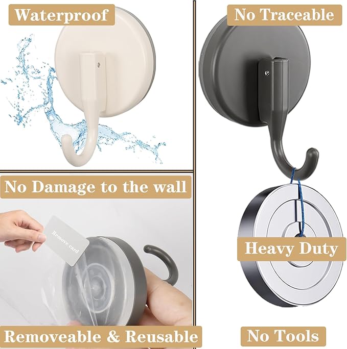 Suction Cup Hook for Shower, 5 Pack Heavy Duty Shower Hook Removable Suction Cup Hanger for Wall/Window/Glass/Mirror/Tile, Hang up to 18LB Waterproof Robe and Towel Hook for Bathroom(White)