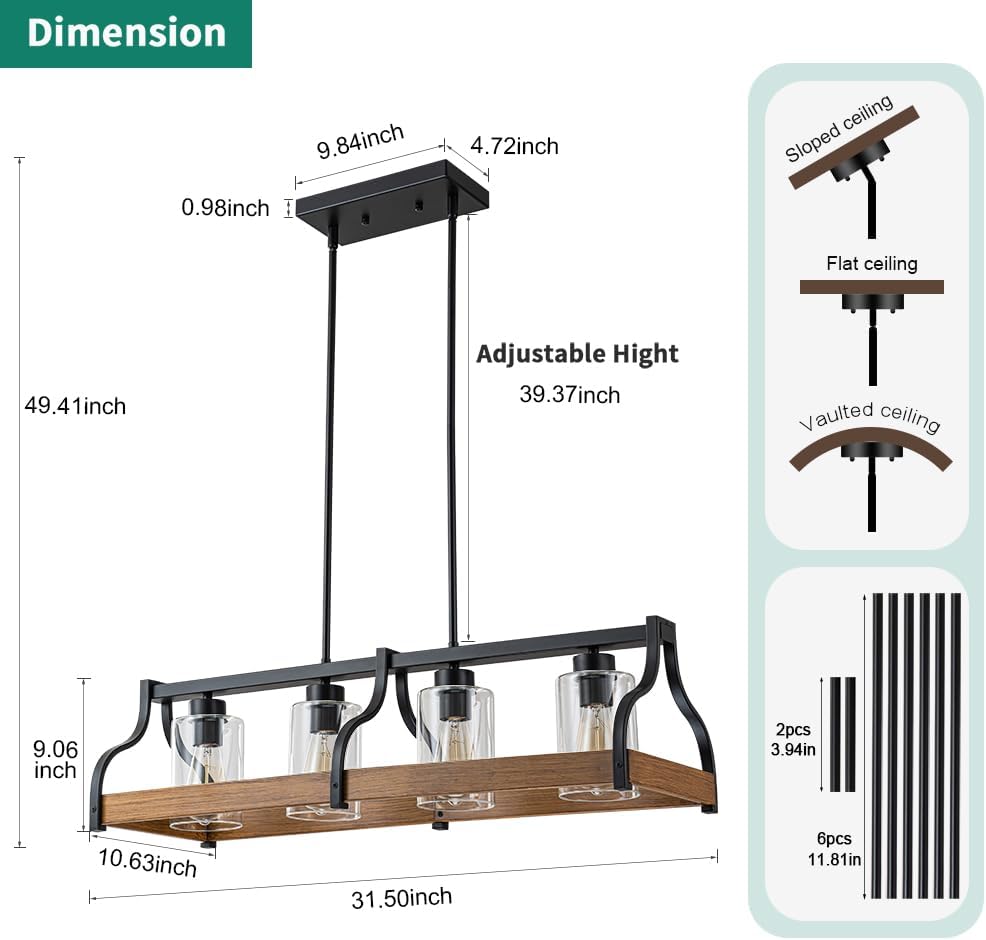 31.5" Farmhouse Chandeliers for Dining Room