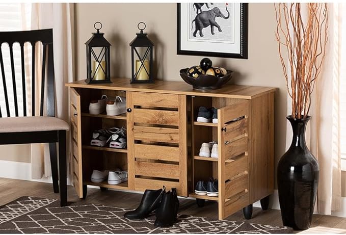 44 Inch Shoe Rack with 2 Doors, Brown Shoes Organizer