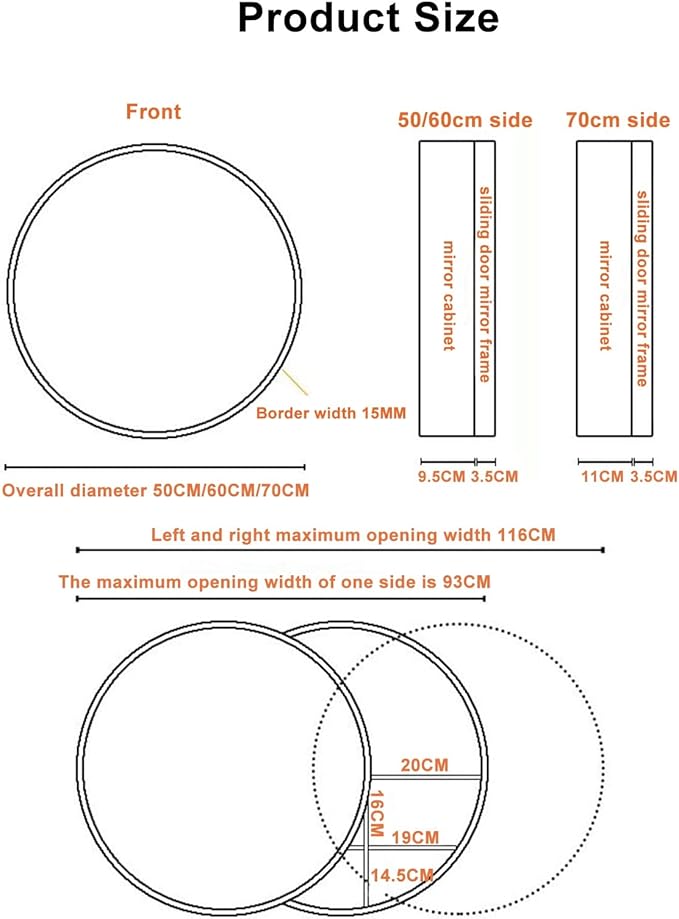 Wall-Mounted Vanity Mirrors Sliding Bathroom Mirror Round Bathroom Mirror Cabinet