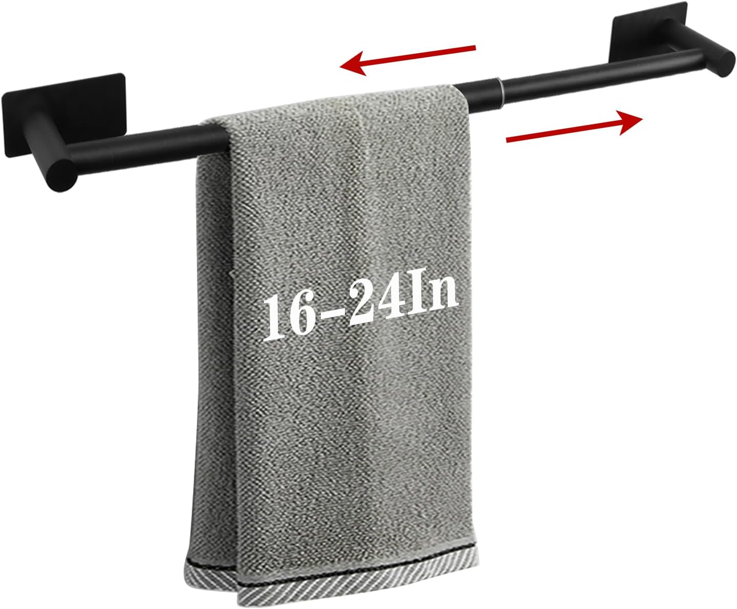 Self Adhesive Bath Towel Bar, Stainless Steel Towel Racks for Bathroom Adjustable 16-24In No Drill Towel Holder Stick on Wall Sturdy and Rustproof Towel Hanger for Bathroom(Matte Black)