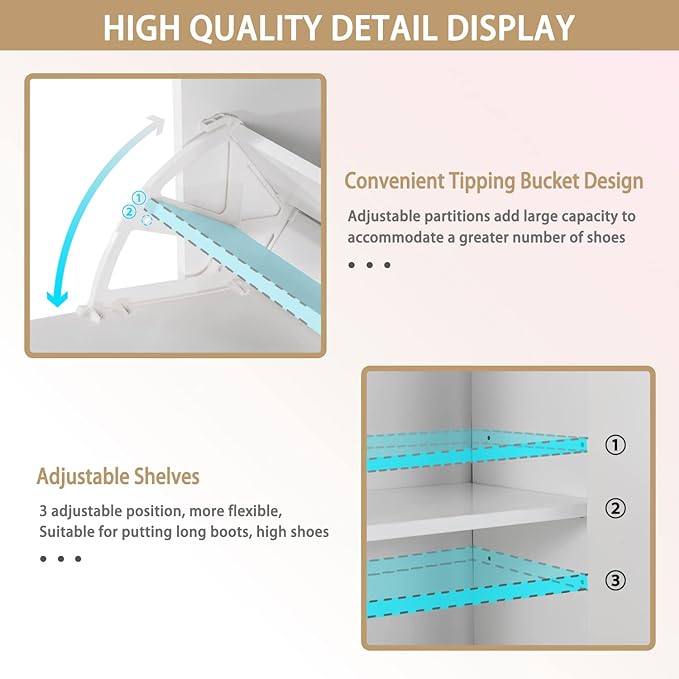 Shoes Storage Cabinet with 3 Flip Drawers and Storage Shelves