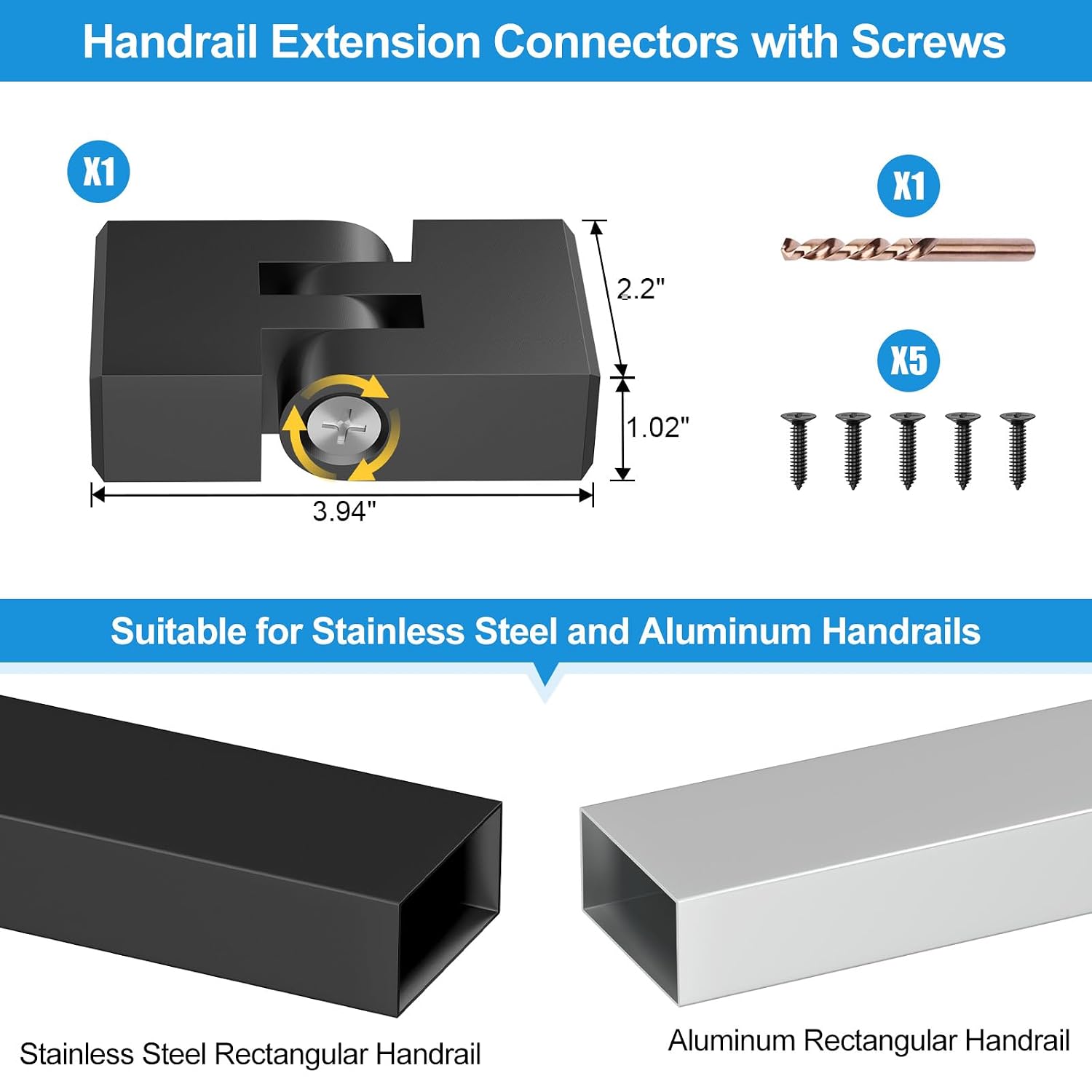 Handrail Vertical Pivot Connector and 36" Side Mount Stair Railing Post, Stainless Steel Right Side