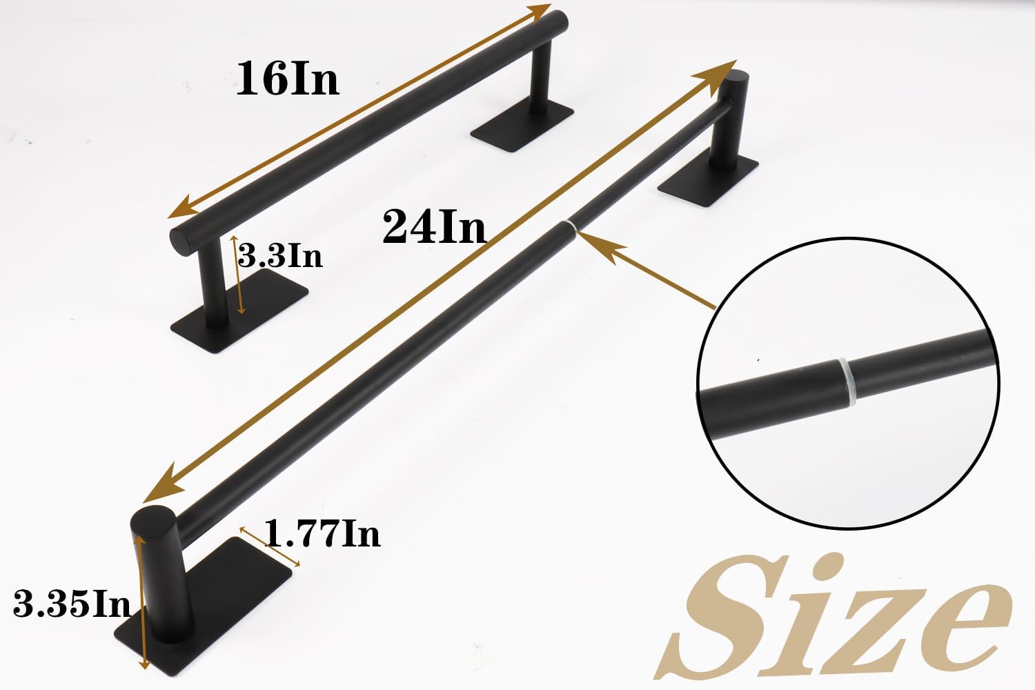 Self Adhesive Bath Towel Bar, Stainless Steel Towel Racks for Bathroom Adjustable 16-24In No Drill Towel Holder Stick on Wall Sturdy and Rustproof Towel Hanger for Bathroom(Matte Black)