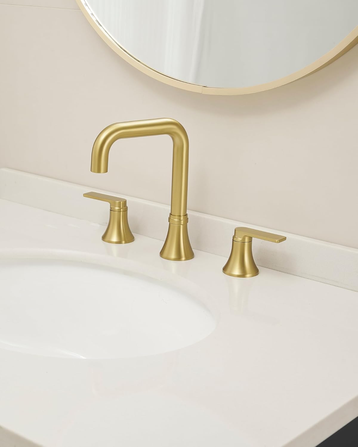 Brushed Gold Bathroom Faucet Widespread 4-16 Inch Sink Faucet Bathroom 3 Hole, 360 Degree Swivel Bathroom Faucets for Sink, Faucet for Bathroom Sink with 2 Handles & Pop-Up Drain Saving Water
