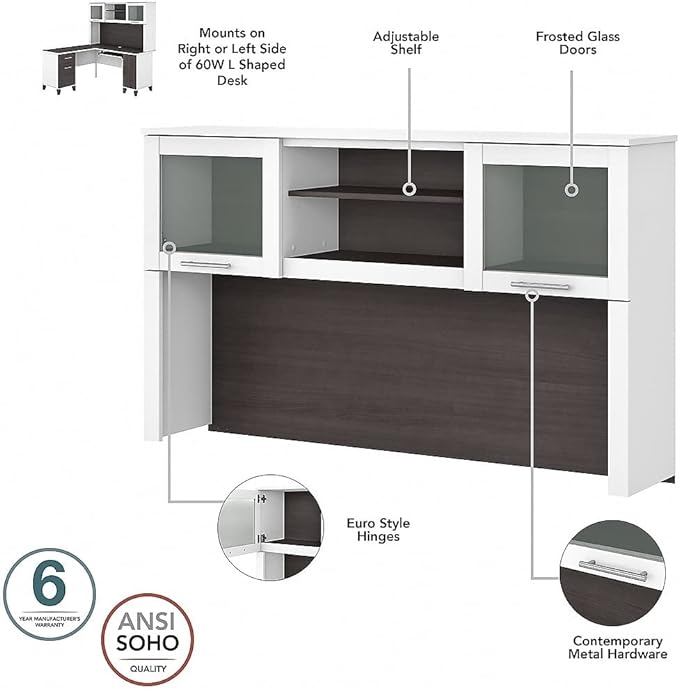 60W L Shaped Desk with Hutch and 5 Shelf Bookcase