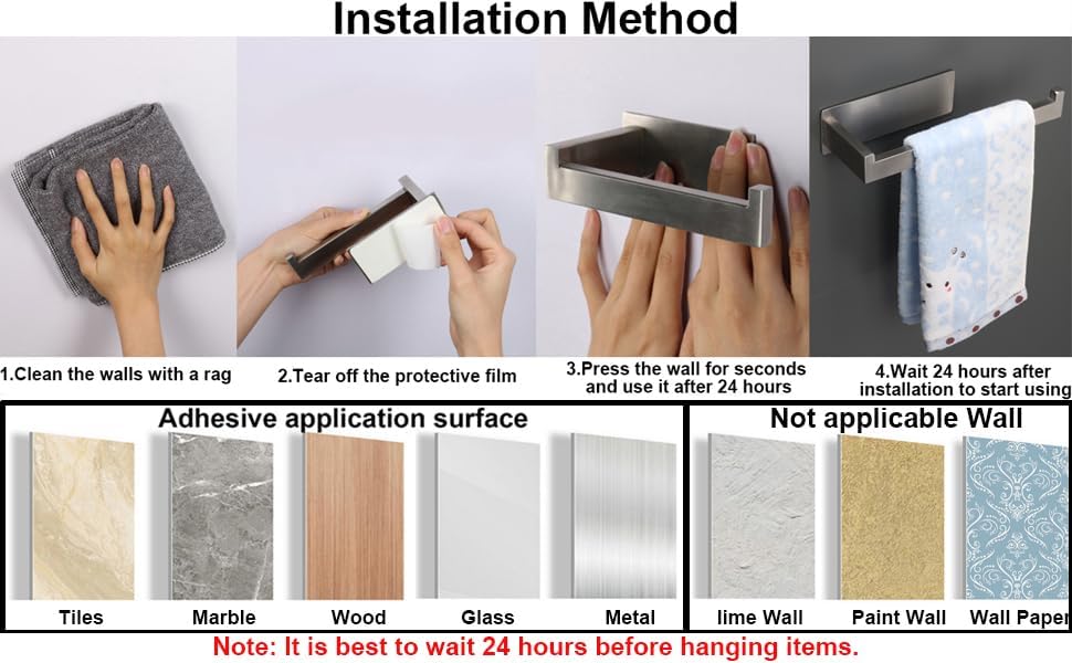 Hand Towel Holder, Strong Self Adhesive Hand Towel Ring, Thicken SUS304 Stainless Steel Hand Towel Bar/Rack, No Drilling Modern Hand Towel Hanger (Brushed Nickel, 9 in)