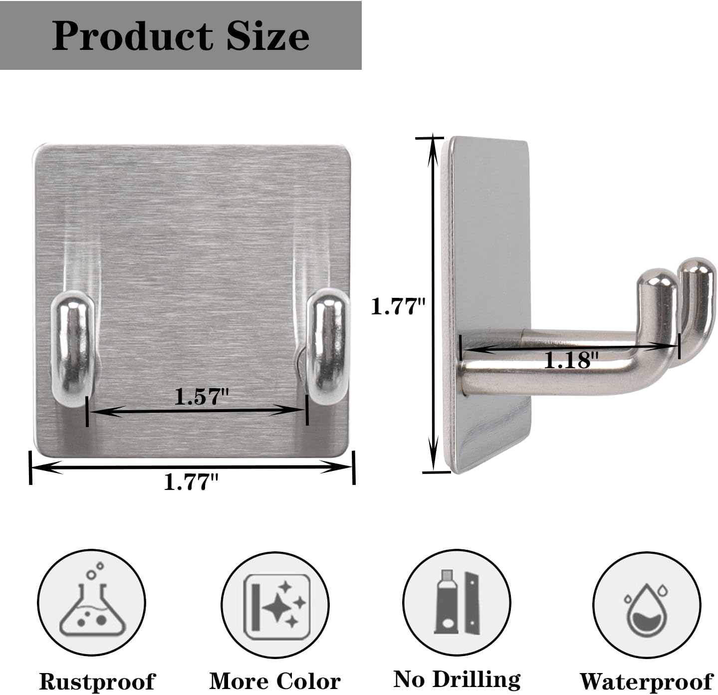Razor Holder, Self Adhesive Towel Hooks for Bathroom, 4 Pack Stainless Steel Sticky Shower Razor Hook Waterproof Shaver Hanger Double Wall Hooks for Hanging Plug Loofah Robe(Brushed Nickel)