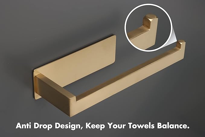 Hand Towel Holder, Strong Self Adhesive Hand Towel Ring, Thicken SUS304 Stainless Steel Hand Towel Bar/Rack, No Drilling Modern Hand Towel Hanger (Brushed Gold, 9 in)