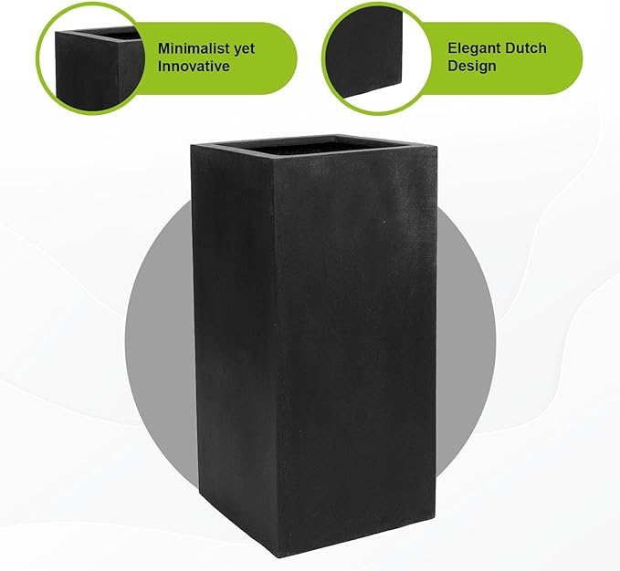 Fiber Stone Indoor Outdoor Modern Black High Square Planter