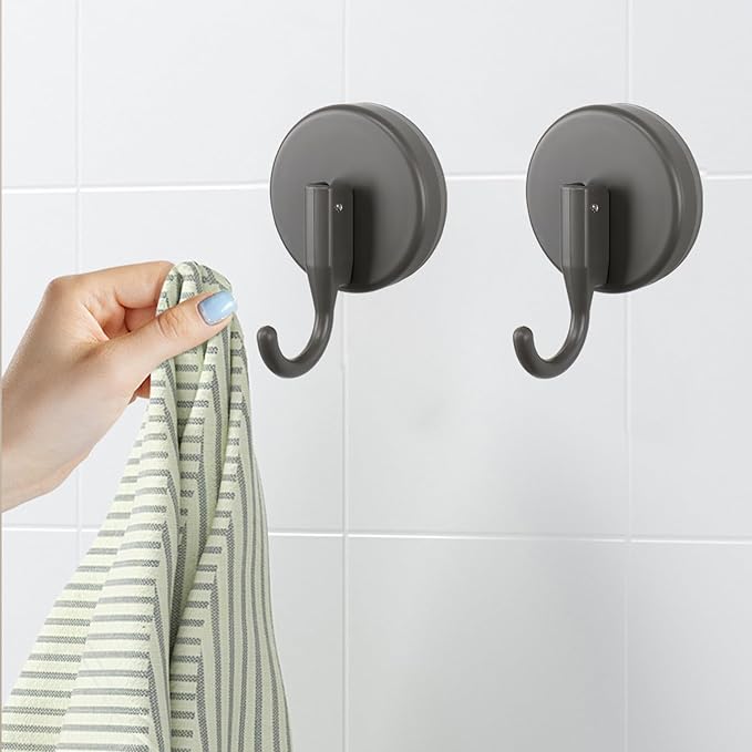 Suction Cup Hook for Shower, Heavy Duty Shower Hook Removable Suction Cup Hanger for Wall/Window/Glass/Mirror/Tile, Hang up to 18LB Waterproof Robe and Towel Hook for Bathroom (Grey, 3 Pack)