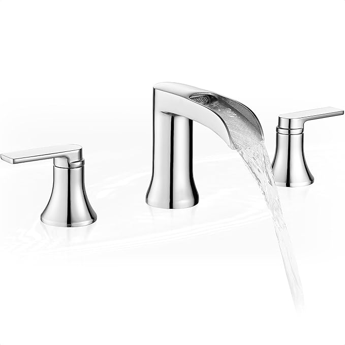 Chrome Deck Mount Tub Faucet 3 Hole, Brass Widespread Waterfall Bathtub Faucet 2 Handle 8-16 Ins Bath Tub Faucets Set High Flow Faucet for Bathtub