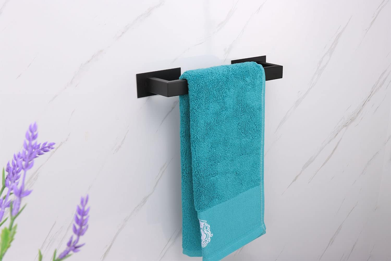 Bathroom Towel Bar Self Adhesive, No Drilling Towel Rack Easy to Install,Hand Towel Holder Made of Premium Stainless Steel Sticky on Hand Towel Hanger for Kitchen, Toilet(12IN, Black)