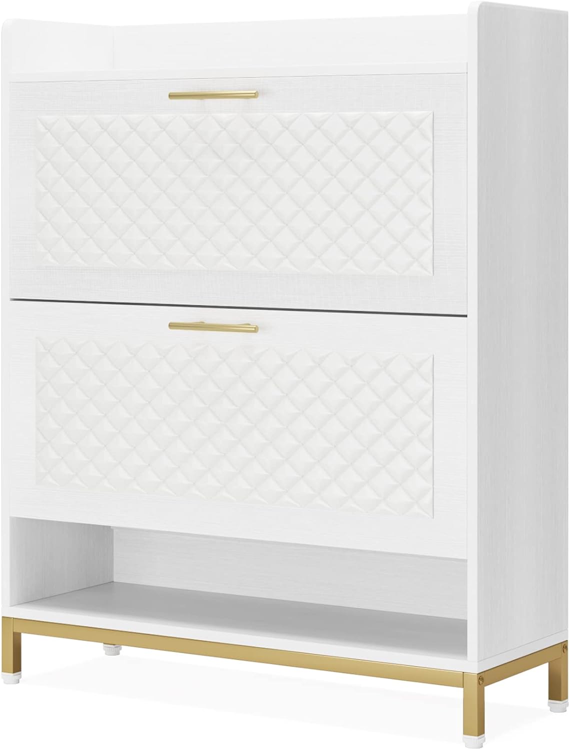 2 Flip Drawers Shoe Cabinet, Modern Freestanding Tipping Bucket Shoes Storage Organizer