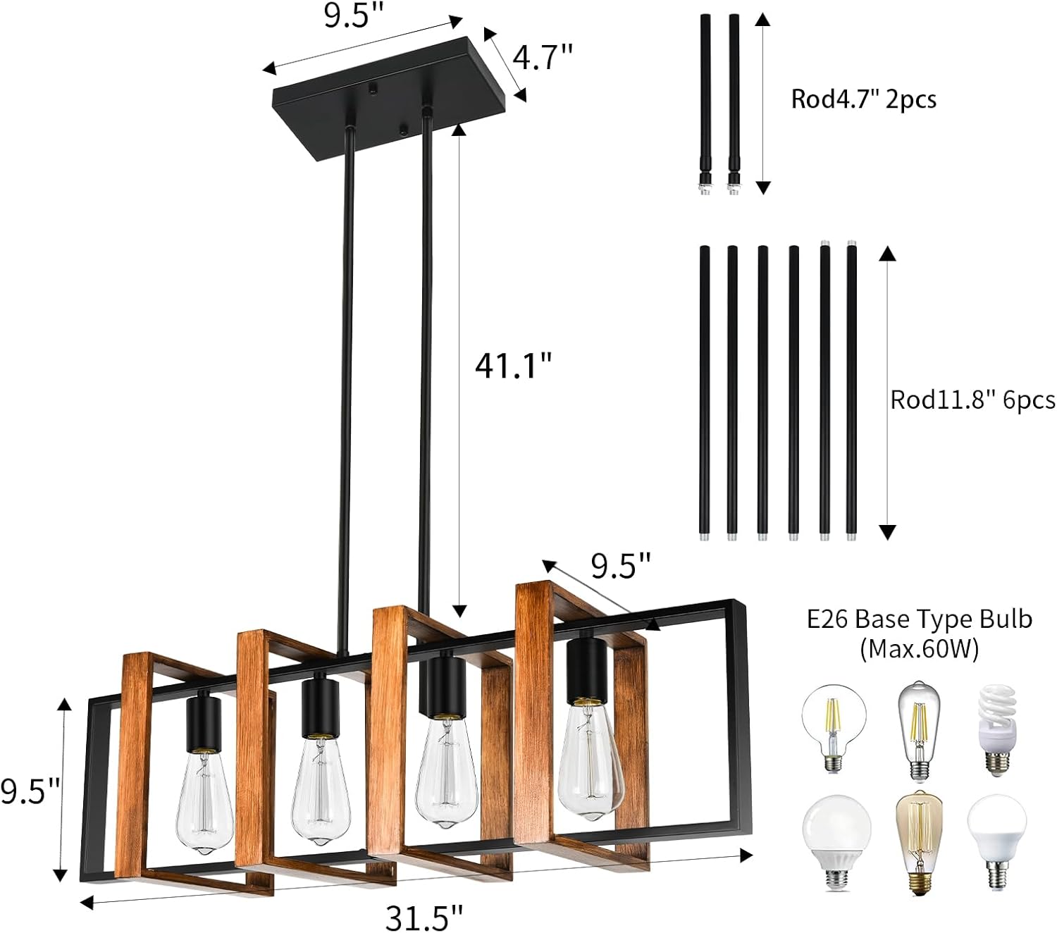 Antique Wood Chandelier Island Lights for Kitchen