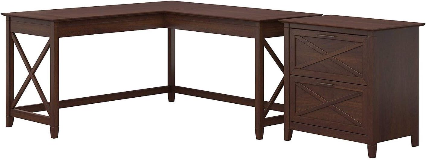 60W L Shaped Desk with 2 Drawer Mobile File Cabinet and 5 Shelf Bookcase