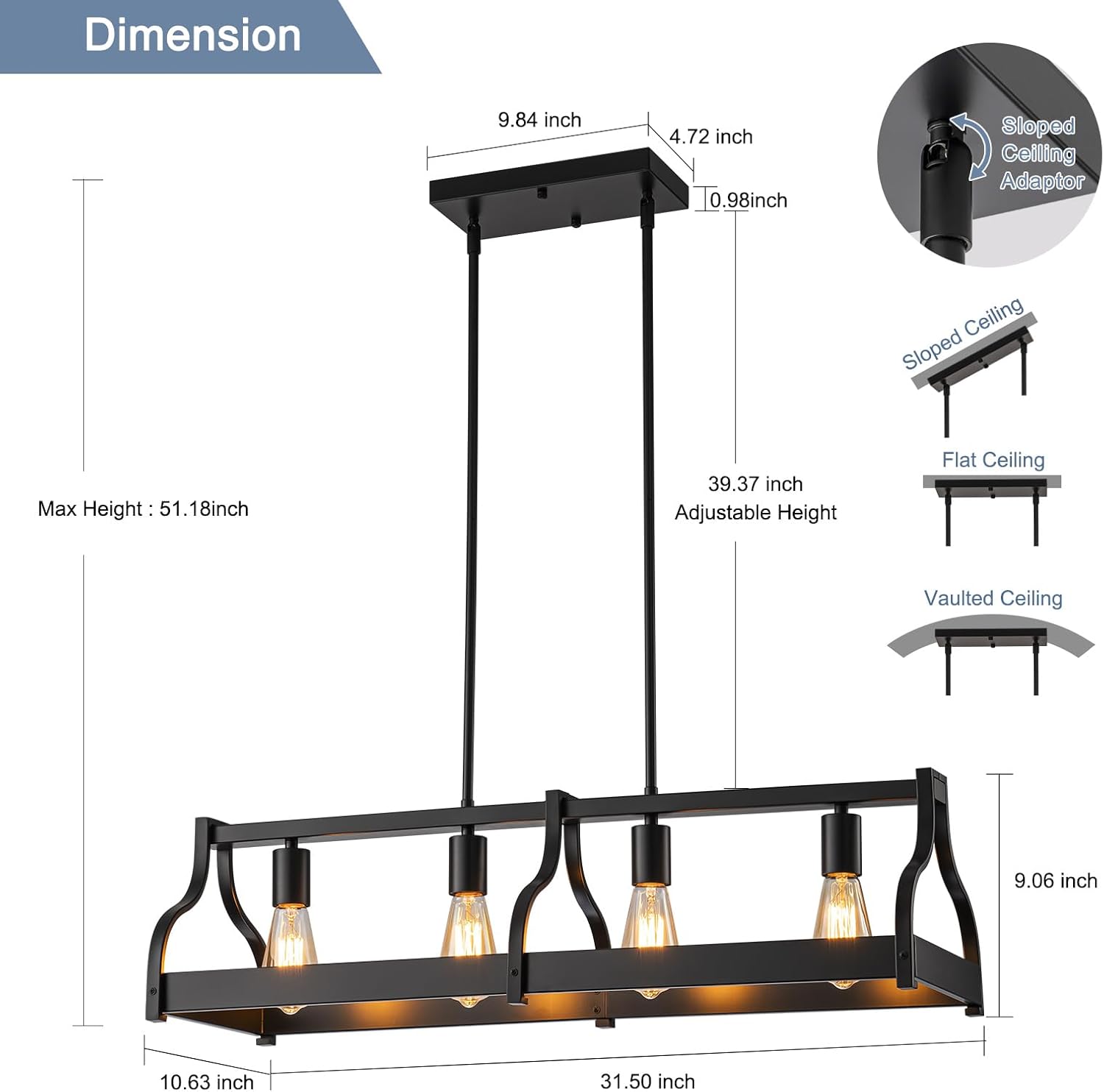 Upgraded Black Farmhouse Dining Room Light Fixtures Over Table