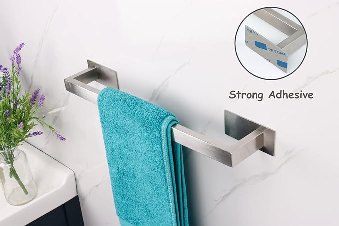 Bathroom Towel Bar Self Adhesive, No Drilling Towel Rack Easy to Install, Hand Towel Holder Made of Premium Stainless Steel Sticky on Hand Towel Hanger for Kitchen, Toilet.(18IN, Brushed)