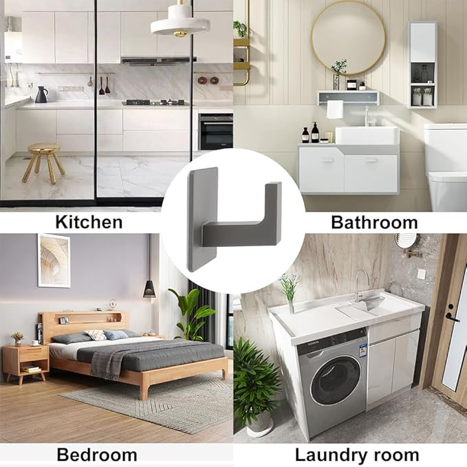 Bath Towel Hooks, 4 Pack Self Adhesive Square Coat Hooks, Sturdy No Drilling Robe Hook, Stainless Steel Heavy Duty Clothes Hanger, Wall Hooks for Bathroom Bedroom Kitchen (2 in, Grey)