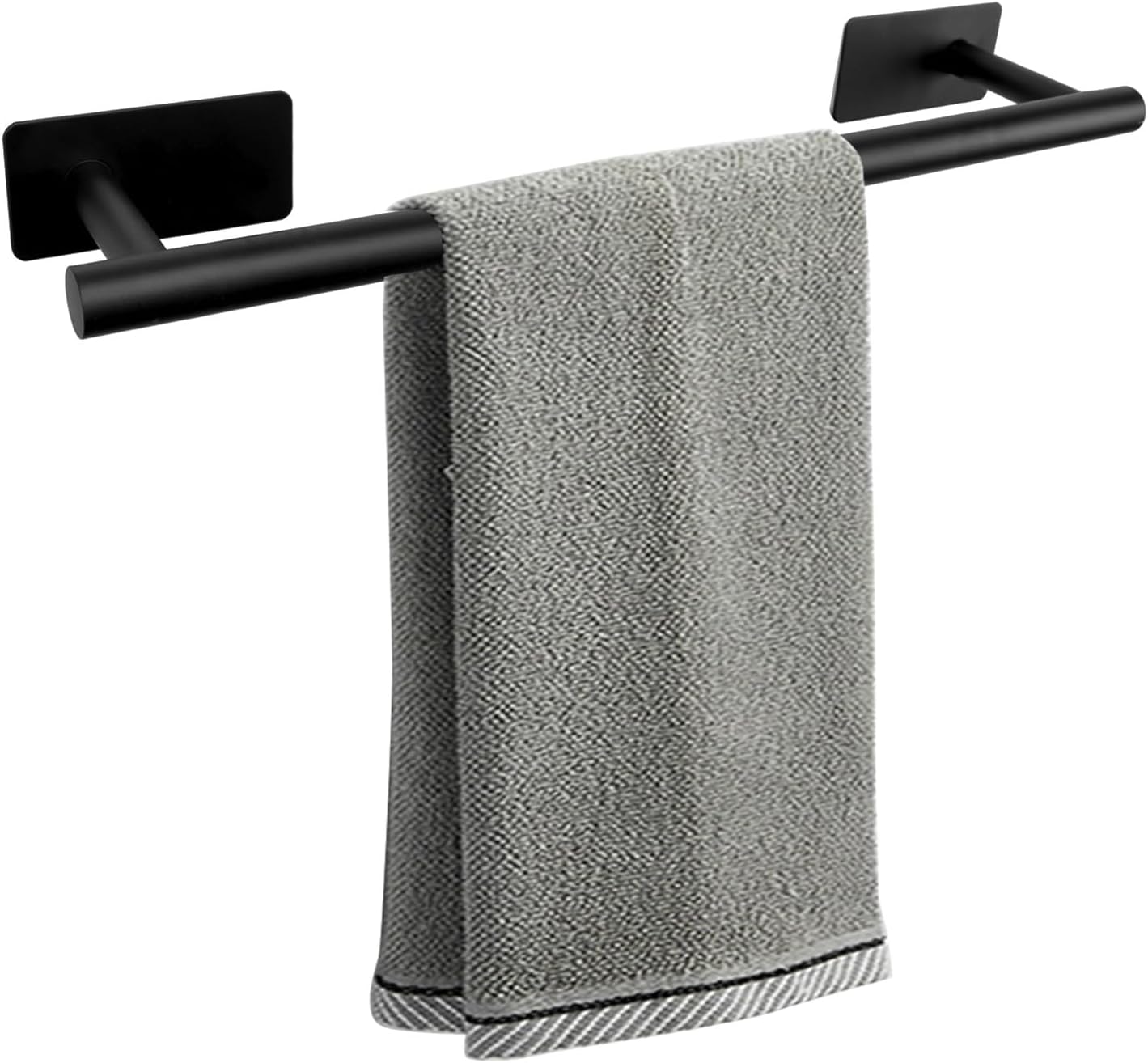 Self Adhesive Bath Towel Bar, Stainless Steel Towel Racks for Bathroom No Drilling Heavy Duty Towel Holder Stick on Wall Sturdy and Rustproof Towel Hanger for Bathroom(Matte Black,16In)