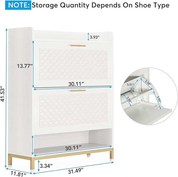 2 Flip Drawers Shoe Cabinet, Modern Freestanding Tipping Bucket Shoes Storage Organizer