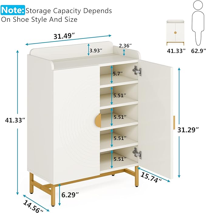 Shoe Cabinet with 5-Tier Shoe Storage Shelves and Open Shelf
