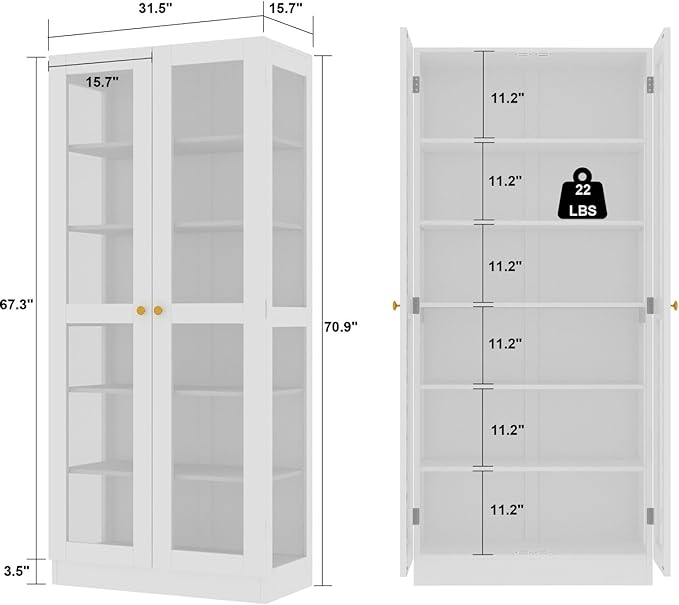 Glass Cabinet Display Cabinet with 6-Tier Shelves
