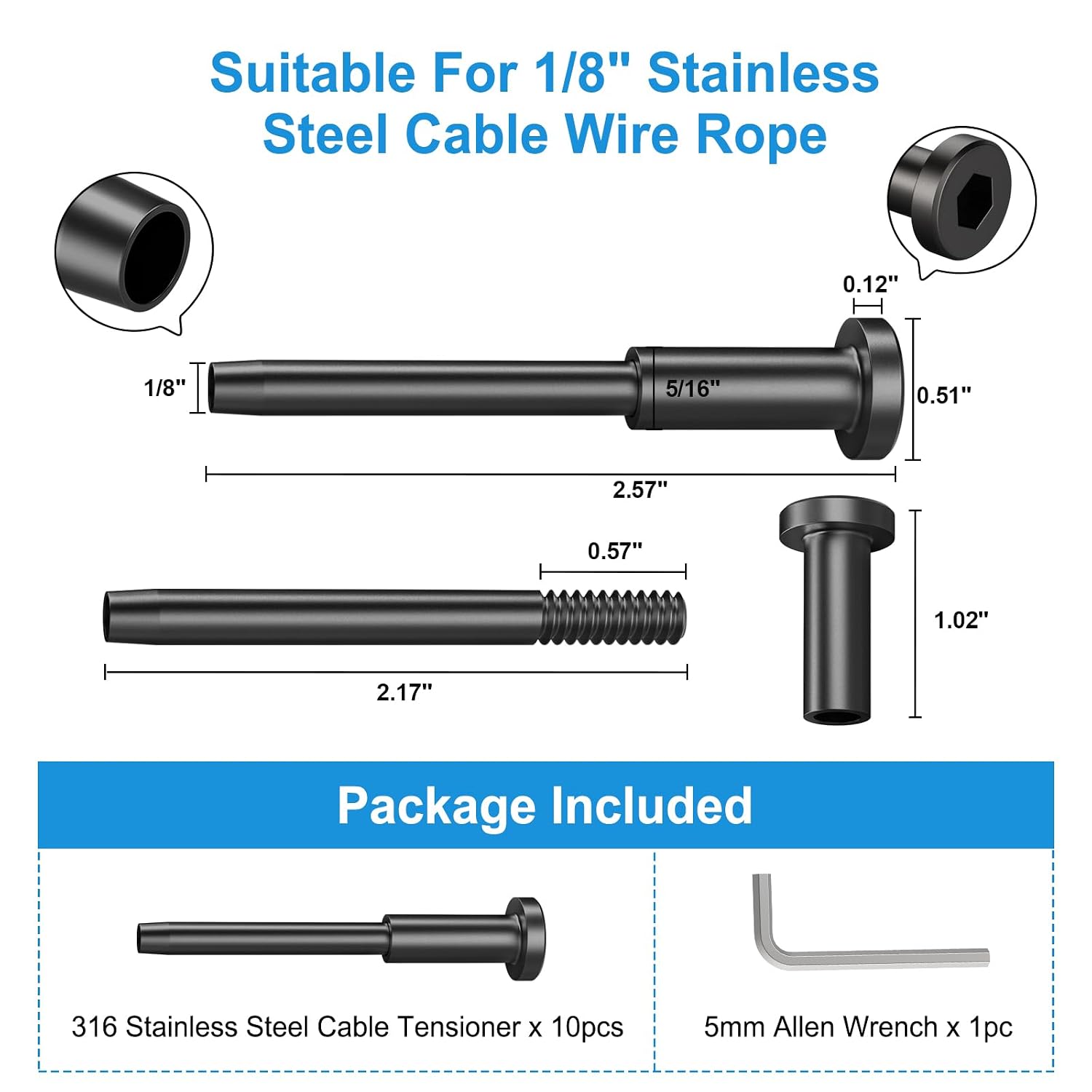 Complete Cable Railing Hardware Kit Bundle - 10 Invisible Tensioners + 20 Angle Washers