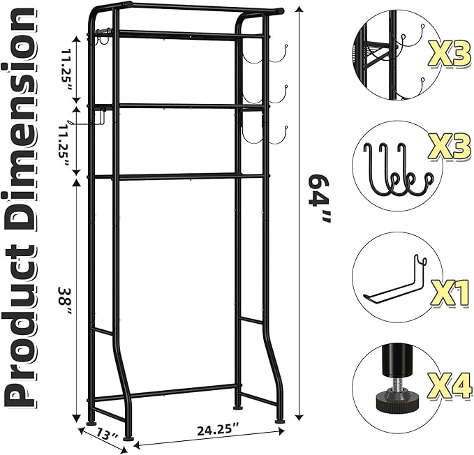 3 Tier Over The Toilet Rack, Shelf Bathroom, Bathroom Stand Organizer Space Saver, Black