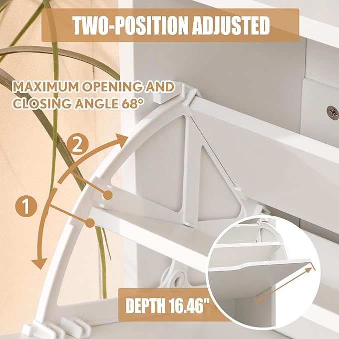 Shoe Cabinet with 2 Flip Drawers, White Freestanding Storage Rack