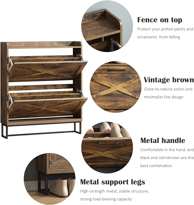 Shoe Storage Cabinet with 2 Flip Drawers