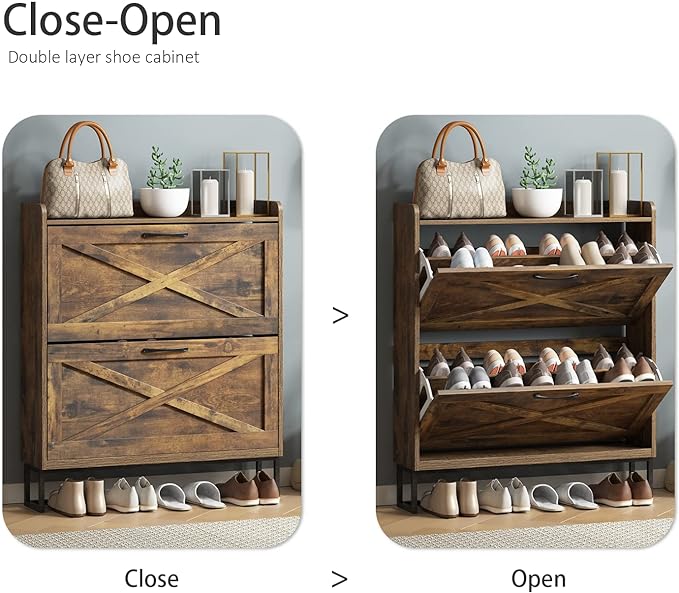 Shoe Storage Cabinet with 2 Flip Drawers