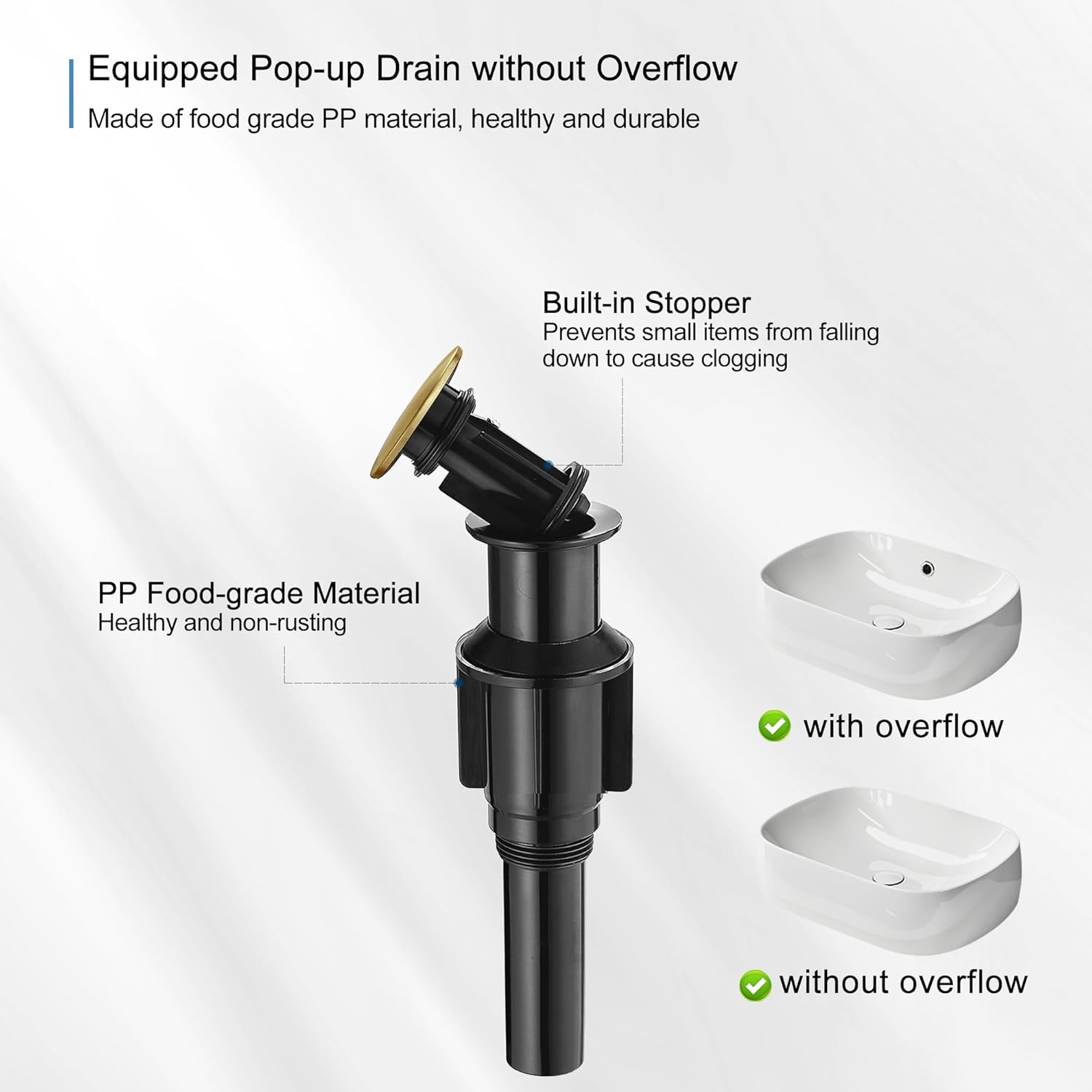 Gold Vessel Sink Faucet, Brass Tall Bathroom Faucets, Single Handle Bathroom Faucet 1 Hole, Waterfall Faucet for Bathroom Sink Mixer Bowl Tap for Hotel Classic with Pop Up Drain Deck Mounted