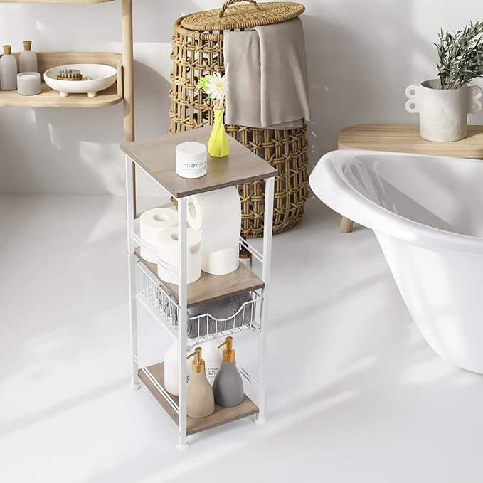 Toilet Paper Storage Cabinet Freestanding Bathroom Storage Organizer 3 Tier Narrow Bathroom Paper Towel Storage Cabinet