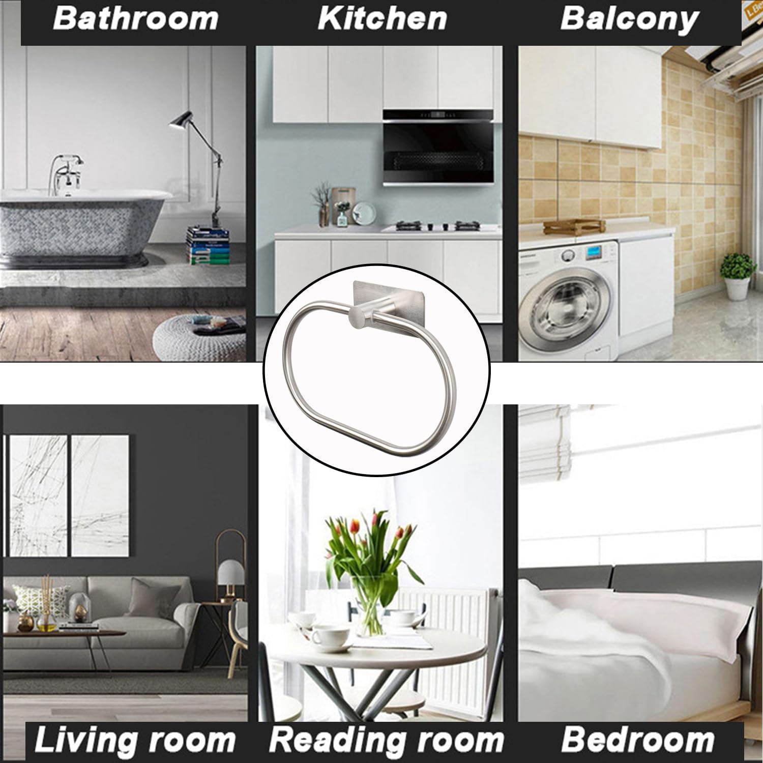 Oval Towel Ring, Strong Self Adhesive Hand Towel Holder, Thicken SUS304 Stainless Steel Stick Hand Towel Rack, No Drilling Wall Modern Hand Towel Hanger for Bathroom Kitchen(Brushed Nickel)