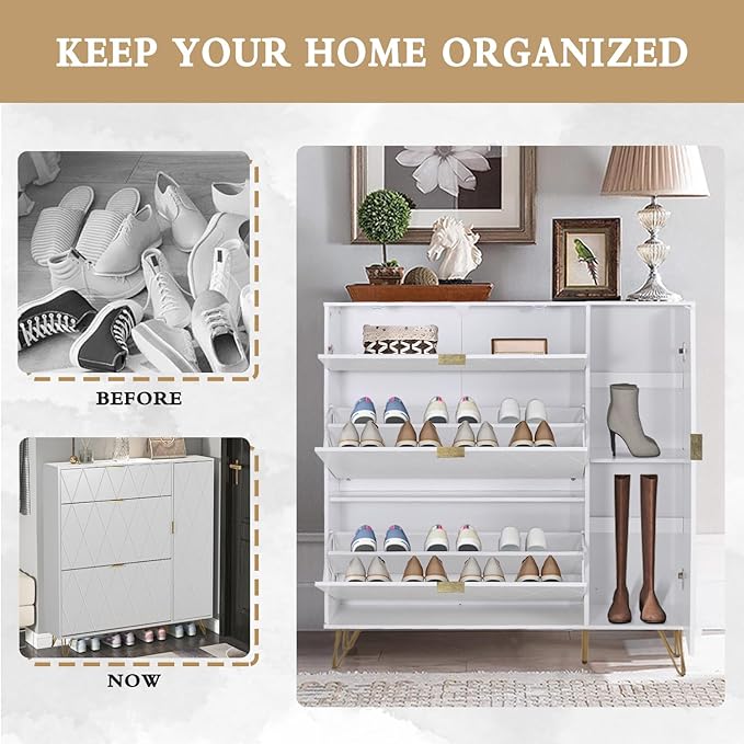 Shoes Storage Cabinet with 3 Flip Drawers and Storage Shelves