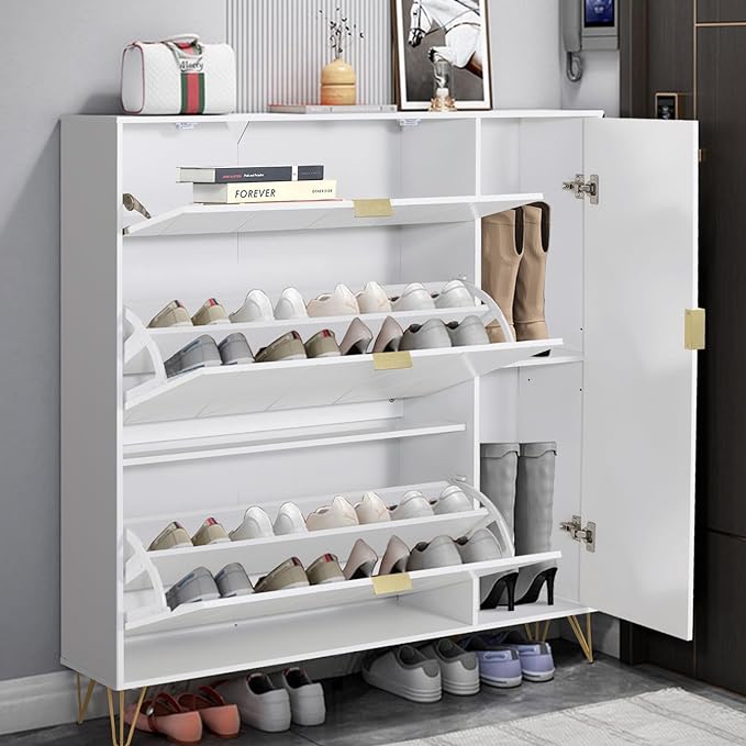 Shoes Storage Cabinet with 3 Flip Drawers and Storage Shelves