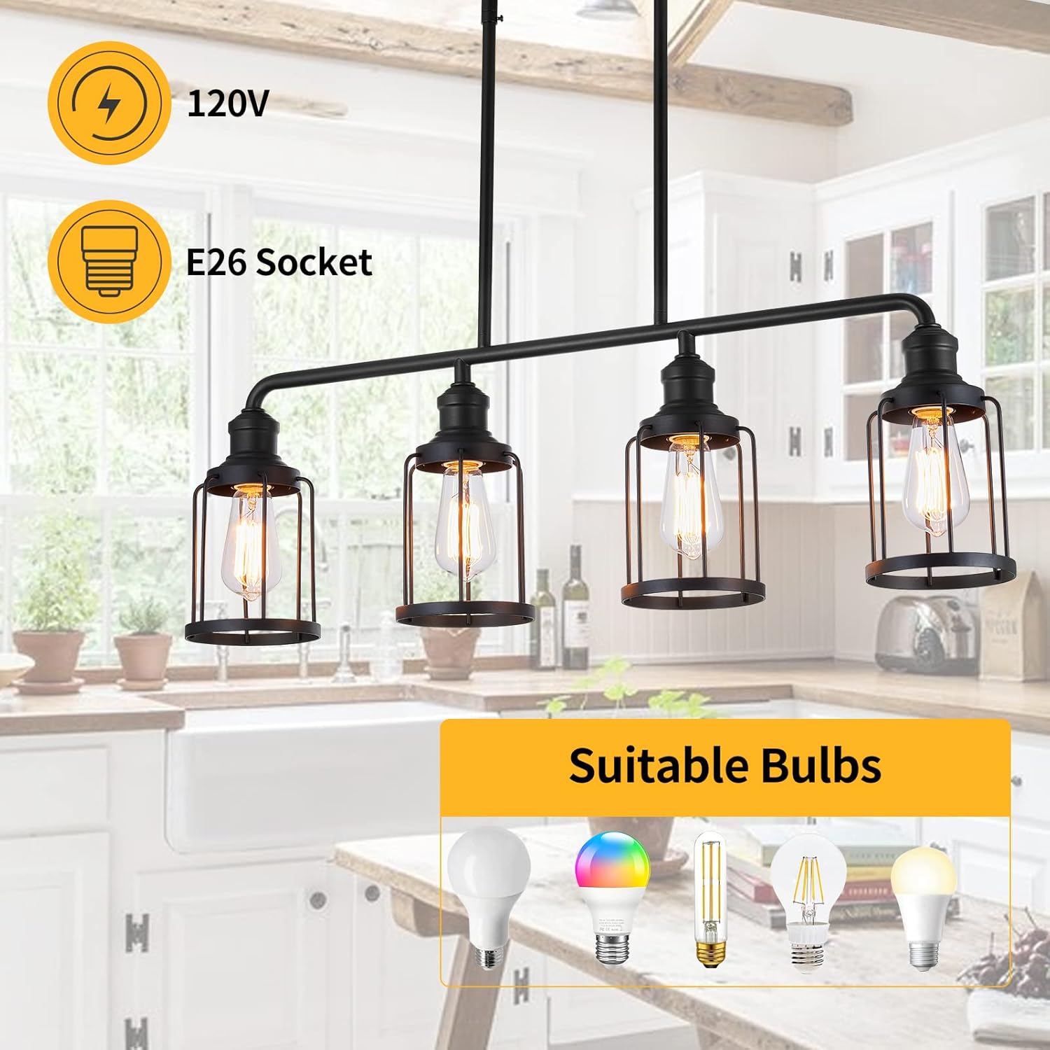 Kitchen Island Light,4-Light Dining Room Light Fixture