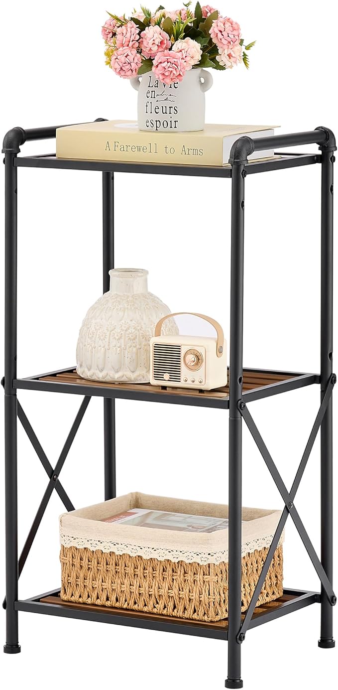 3 Tier Storage Rack Bathroom Shelving Unit, Free Standing Small Shelf Stand with X-Shaped Frame