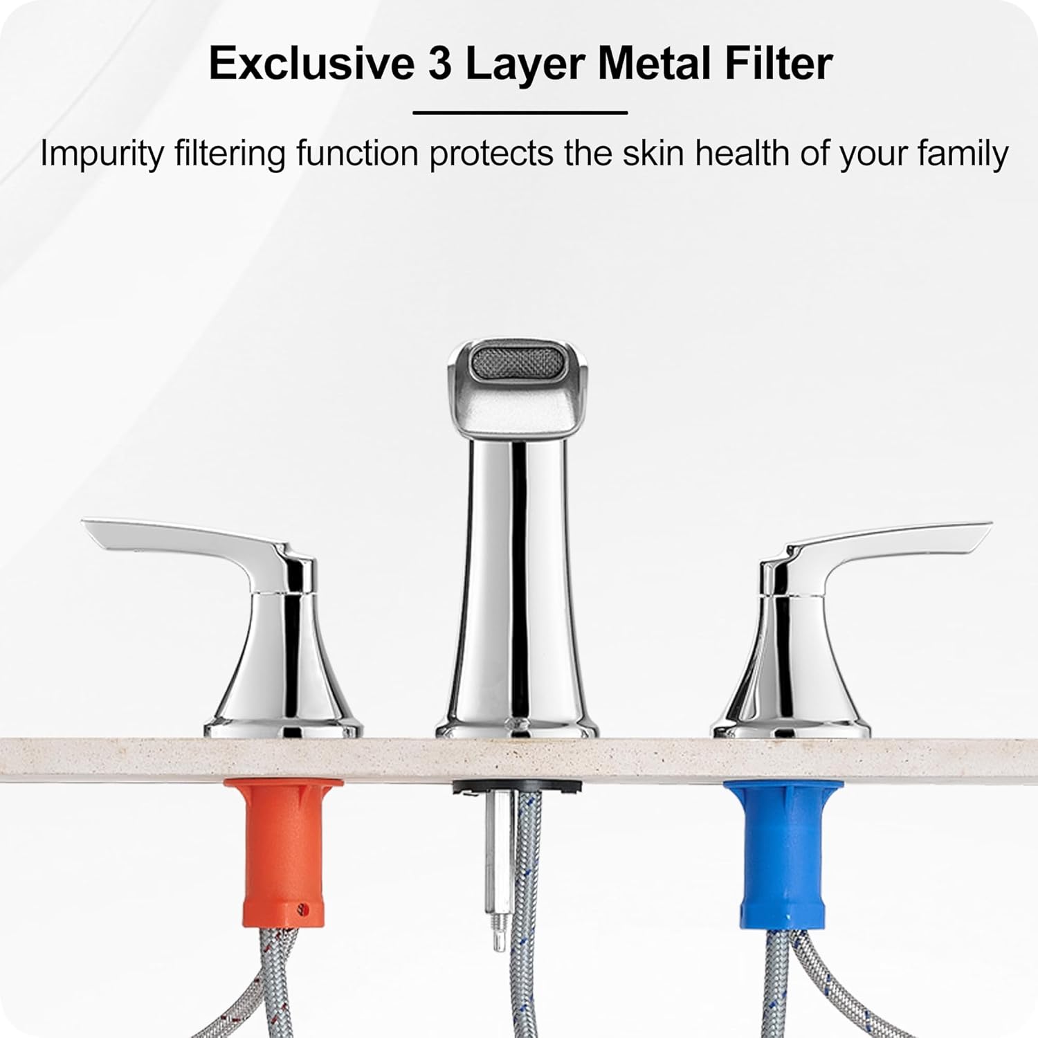 High Flow Waterfall Bathtub Faucet Set, Brass Chrome Roman Tub Faucet, Widespread Bath Tub Faucet Set 3 Hole 8 Inch Deck Mount Bathtub Faucets for Garden Tub with Supply Water Hoses Lifetime Use