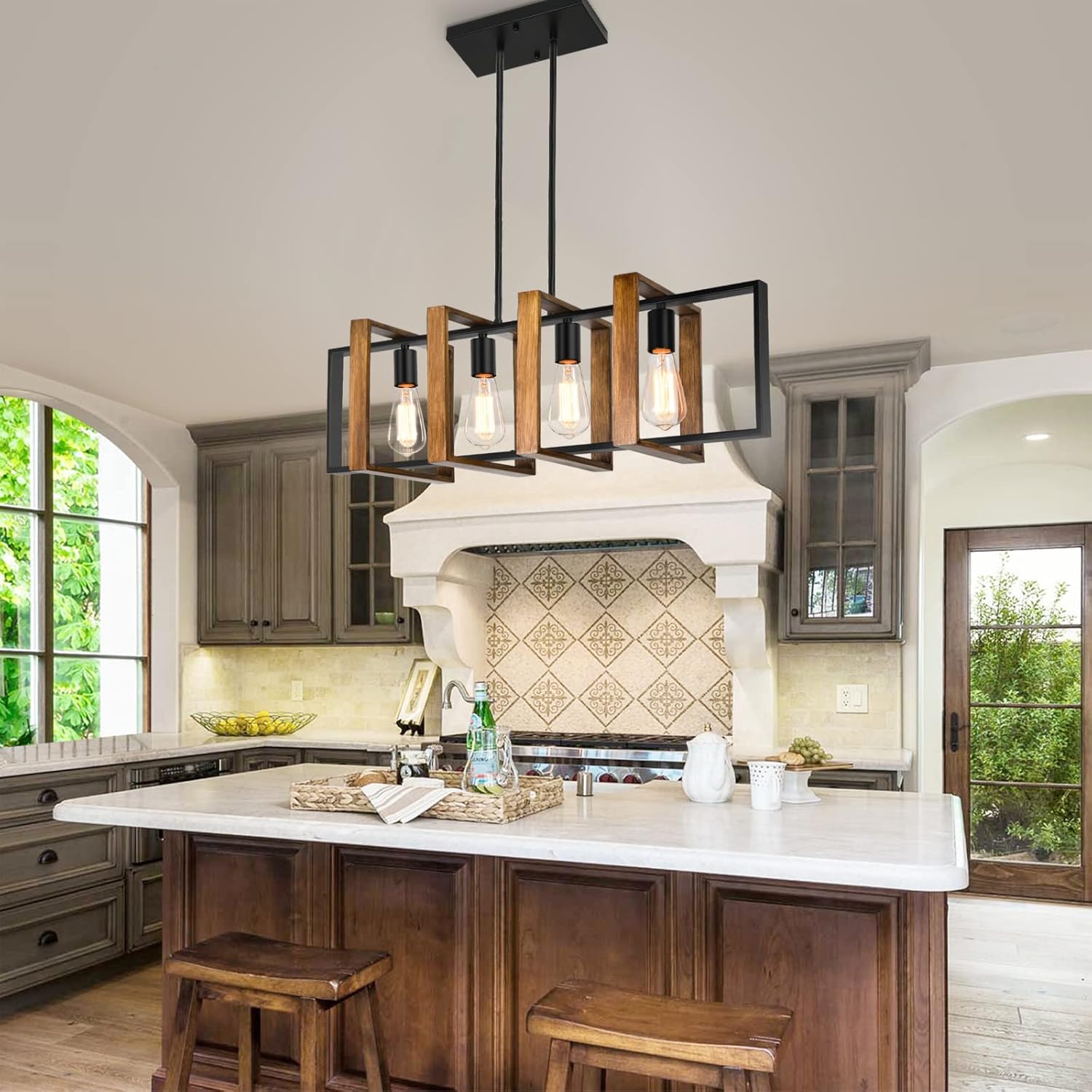 Antique Wood Chandelier Island Lights for Kitchen